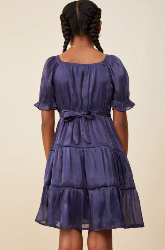 Navy Shimmer Tie Detail Dress