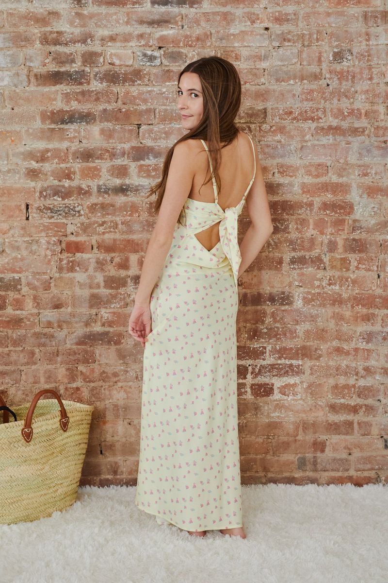 Charlotte Yellow Ditsy Satin Dress