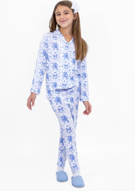 Blue Posies Jersey Pajamas