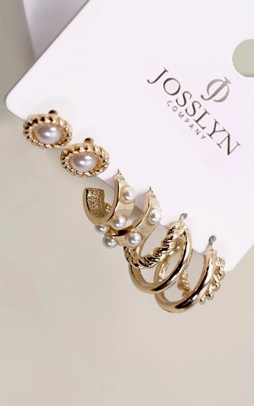 Gold Pearl Hoop & Stud Earring Trio