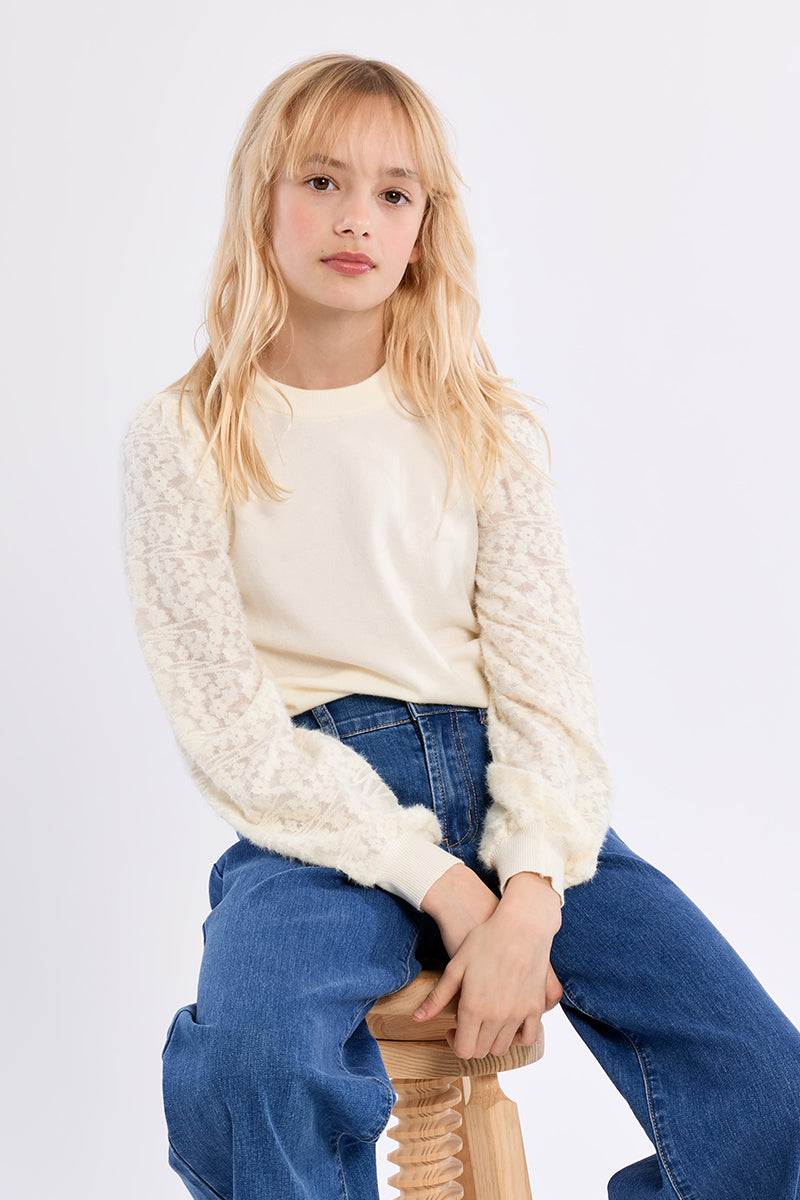 Lace Sleeve Off White Sweater