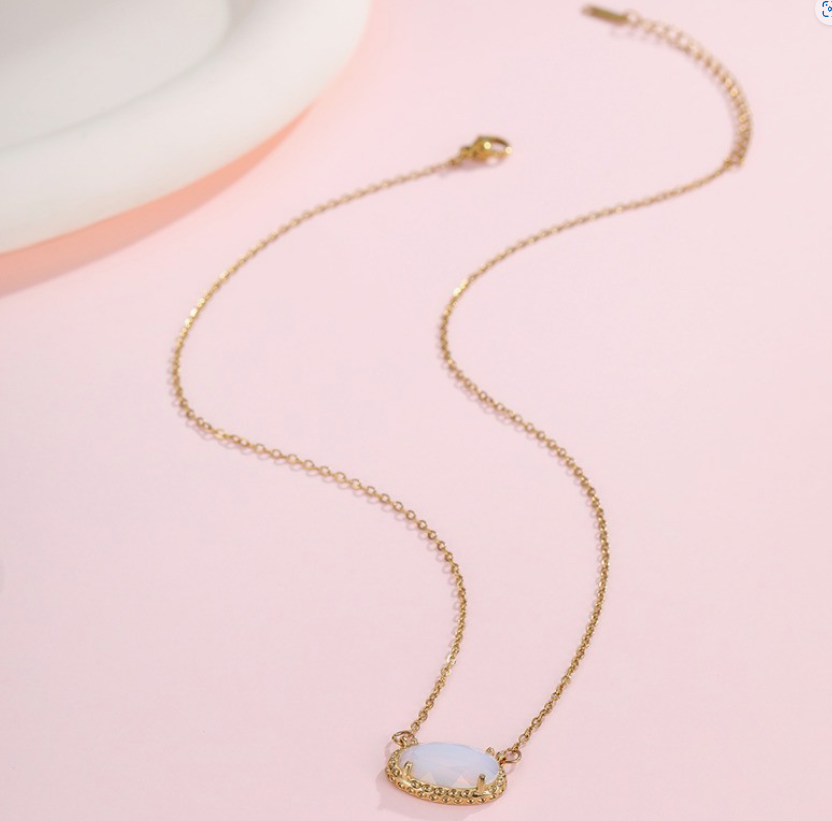 Oval Gemstone Charm Pendant Necklace