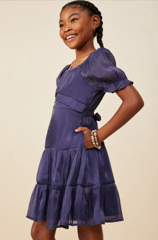 Navy Shimmer Tie Detail Dress
