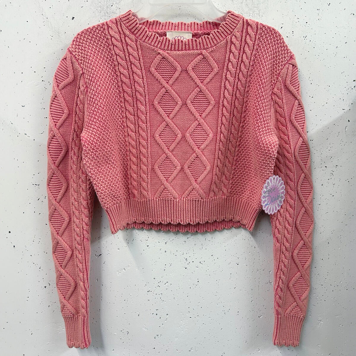 Washed Red Cable Knit Sweater