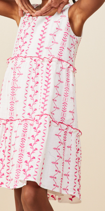 Botanical Embroidered Ruffle Tank Dress
