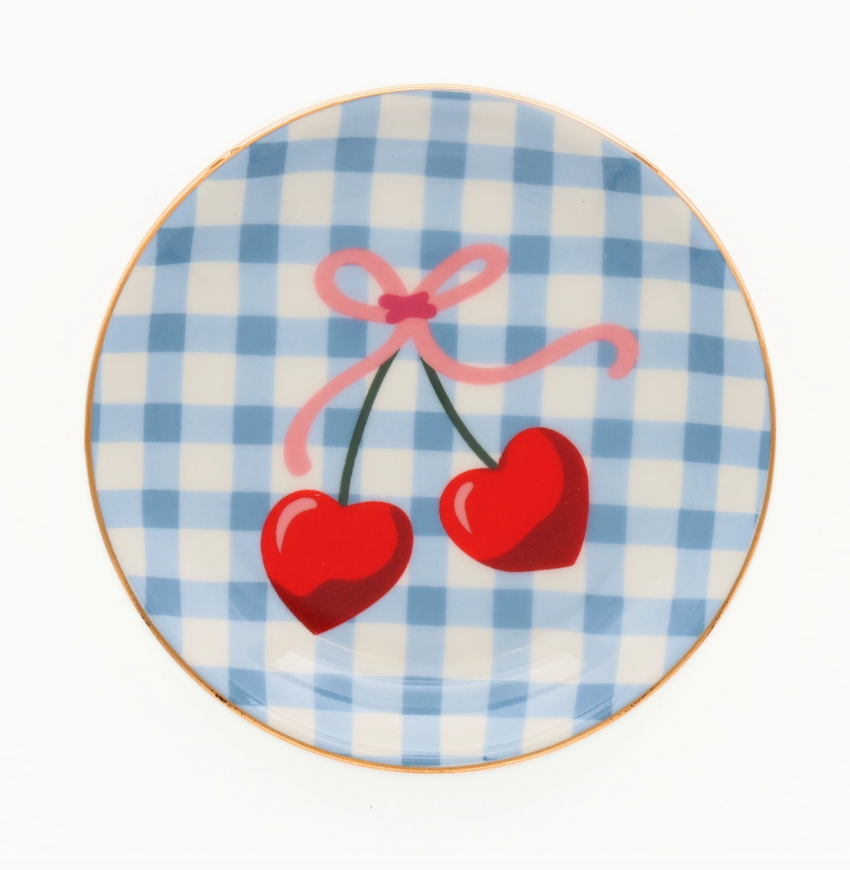 Gingham Cherry Trinket Tray