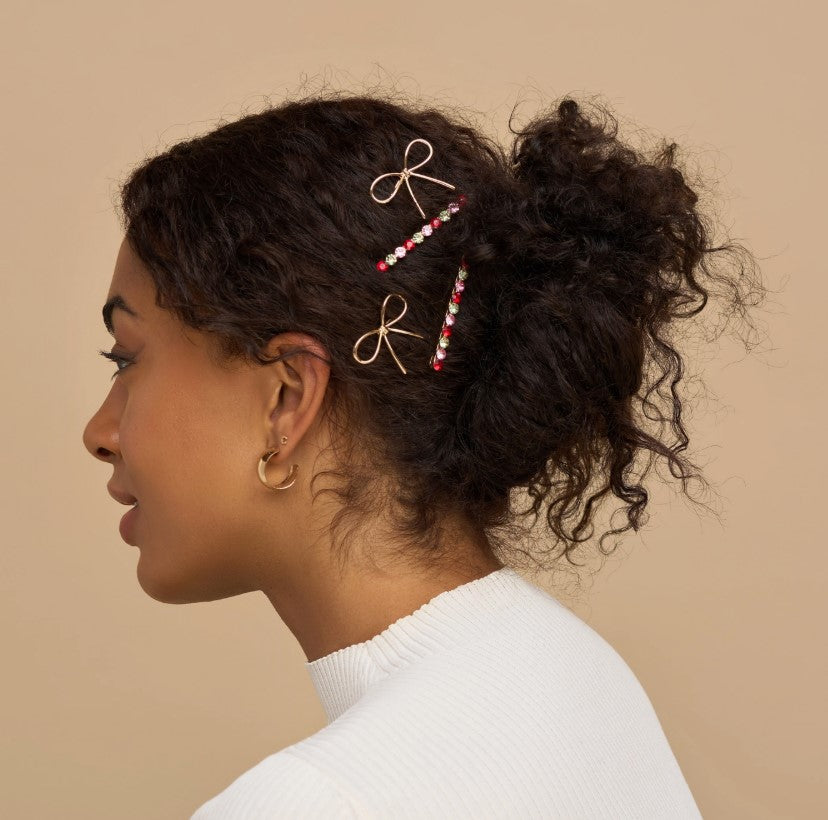 Holiday Gem Stone Hair Pins Set