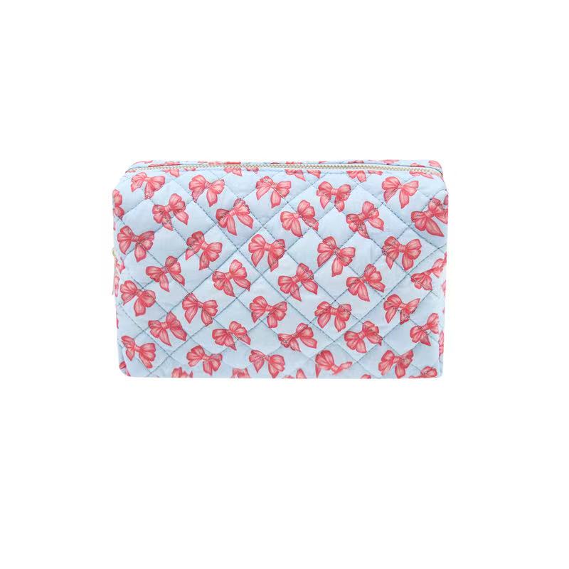 Karma Blue Bow Travel Quilted Makeup Bag