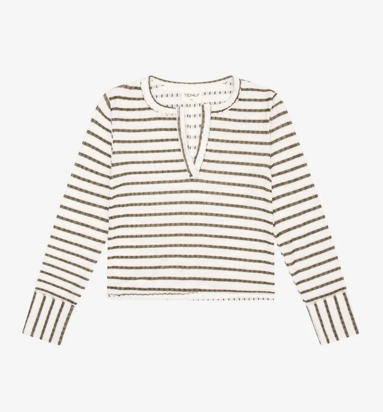 Matcha Tea Stripped Henley Top