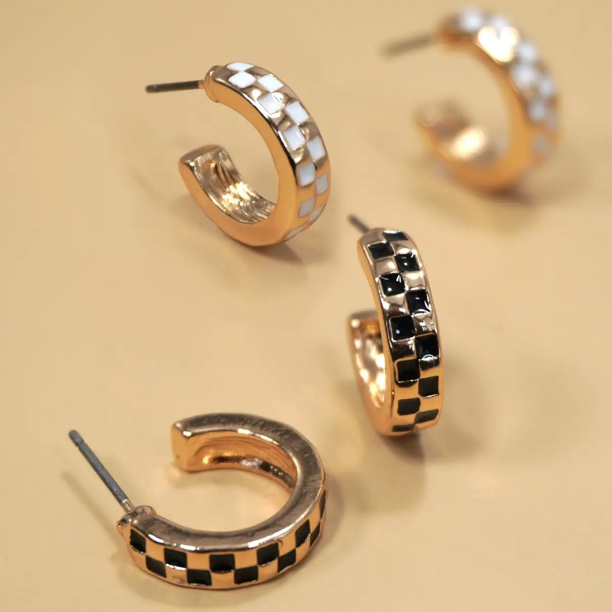Mini Checker Hoop Huggie Earrings