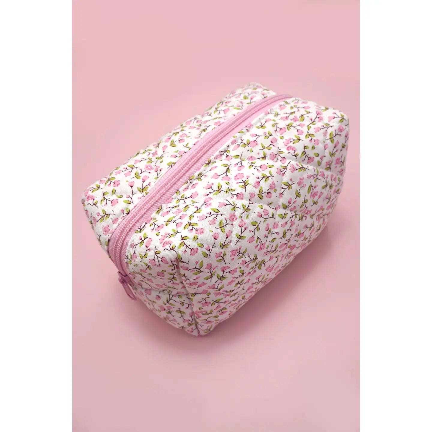Quilted Floral Cosmetic Pouch