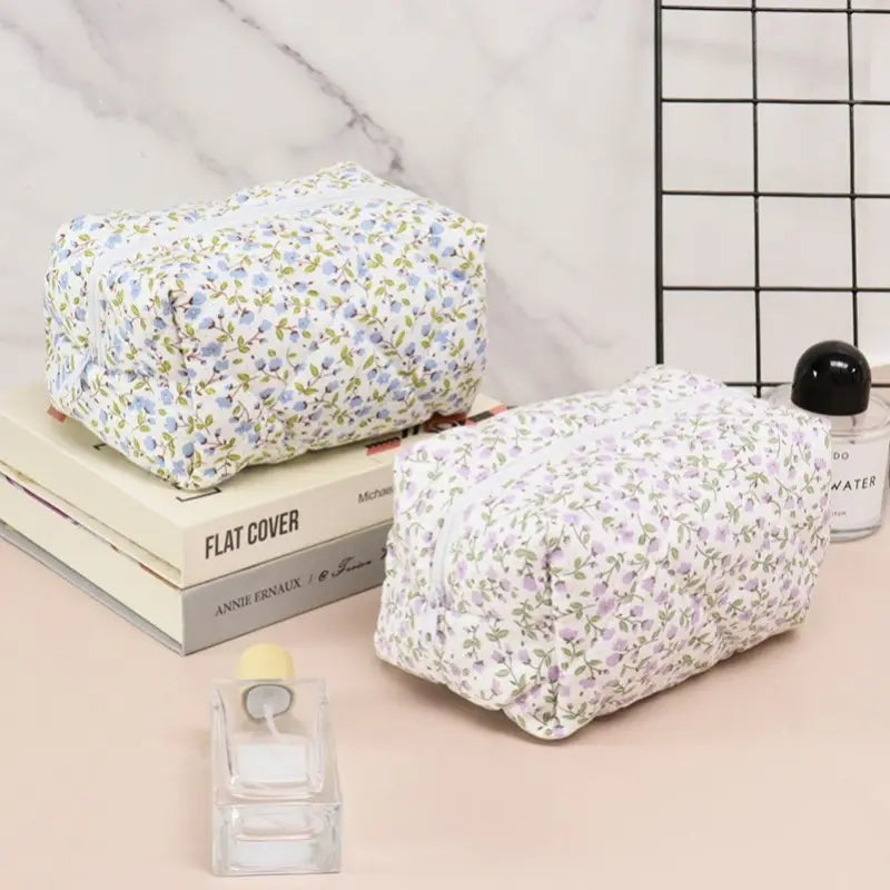 Quilted Floral Cosmetic Pouch