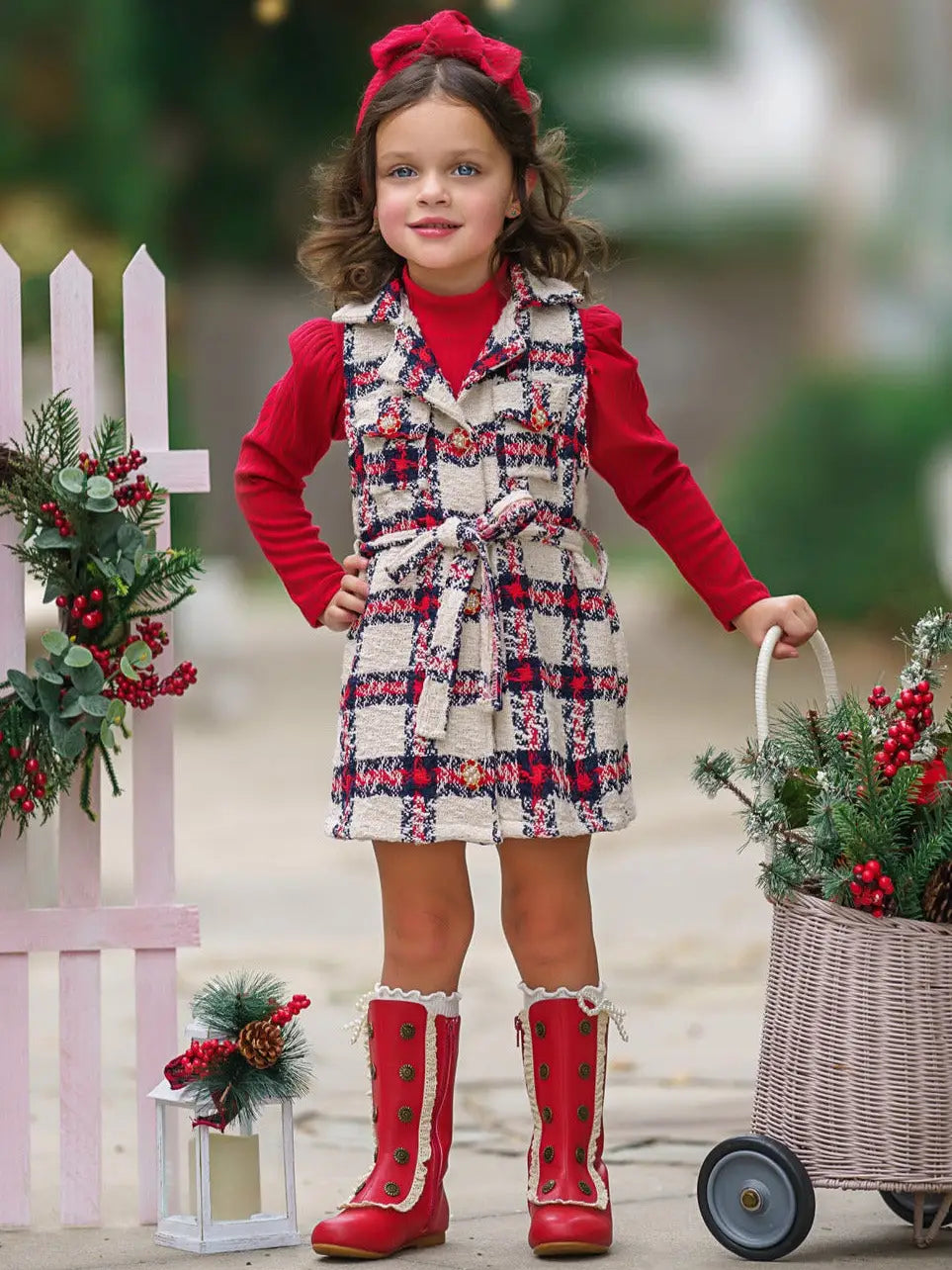 Plaid Dress and Turtleneck Set