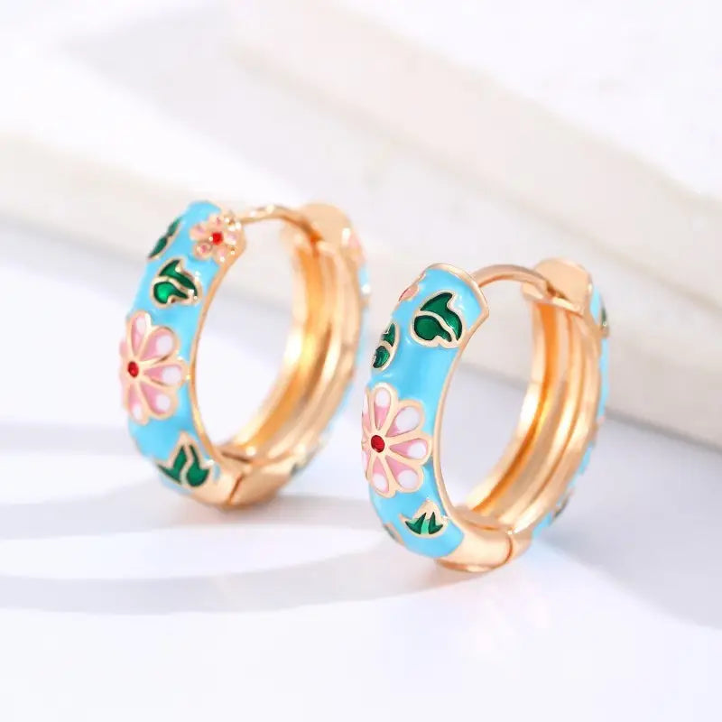 Vintage Cloisonné Enamel Floral Hoop