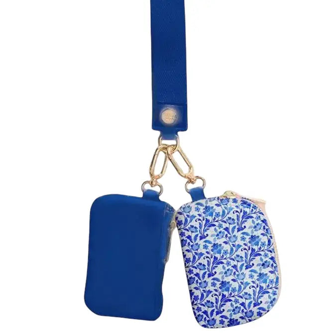 Karma Blue Floral Toile Dual Wallet Keychain Wristlet