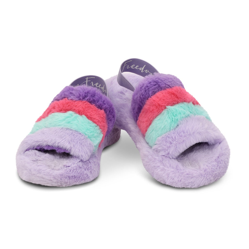 Purple Pink and Blue Furry Slippers