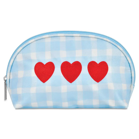Gingham Hearts Oval Cosmetic Bag