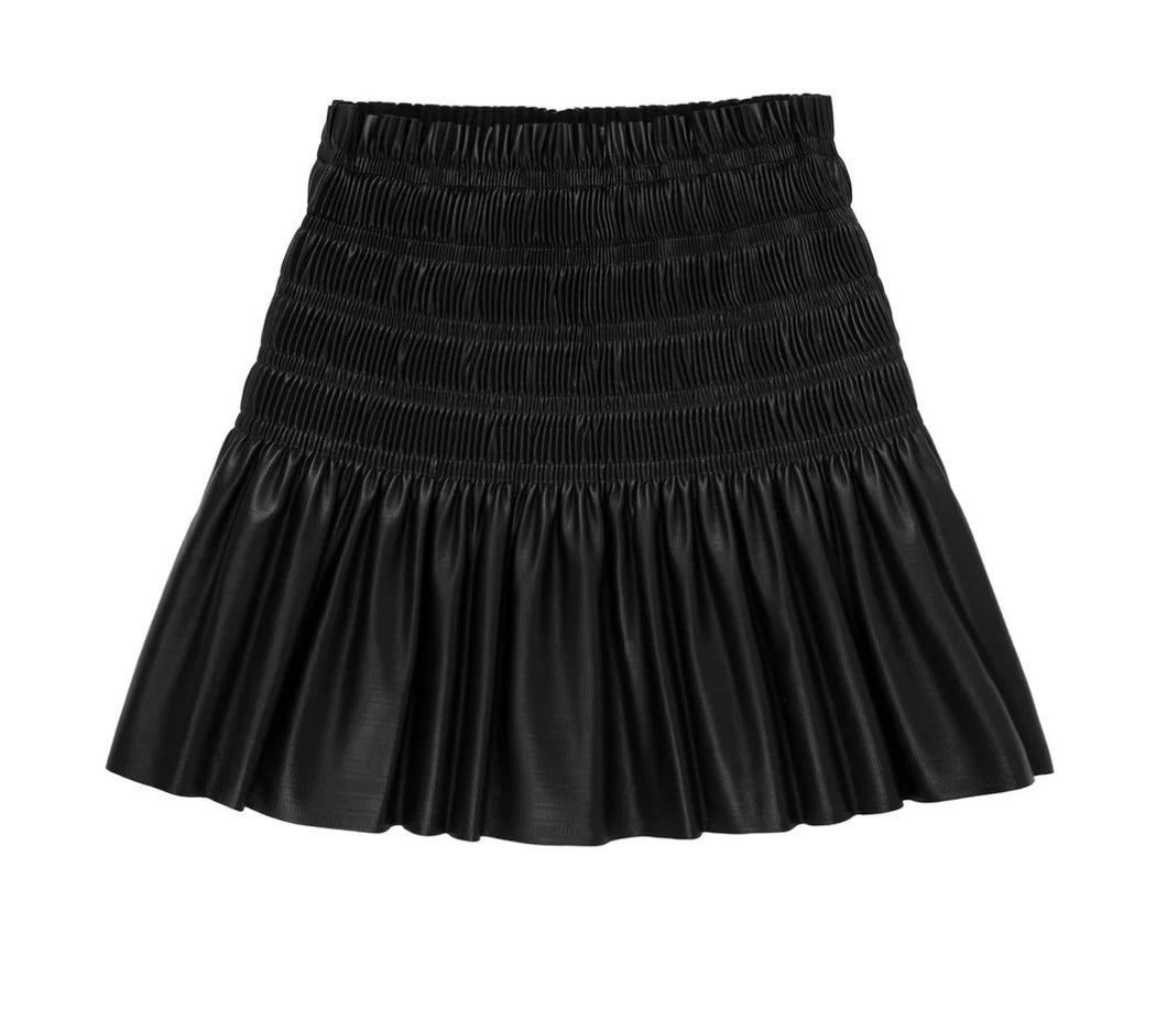 Pleated Faux Leather Skirt in Black