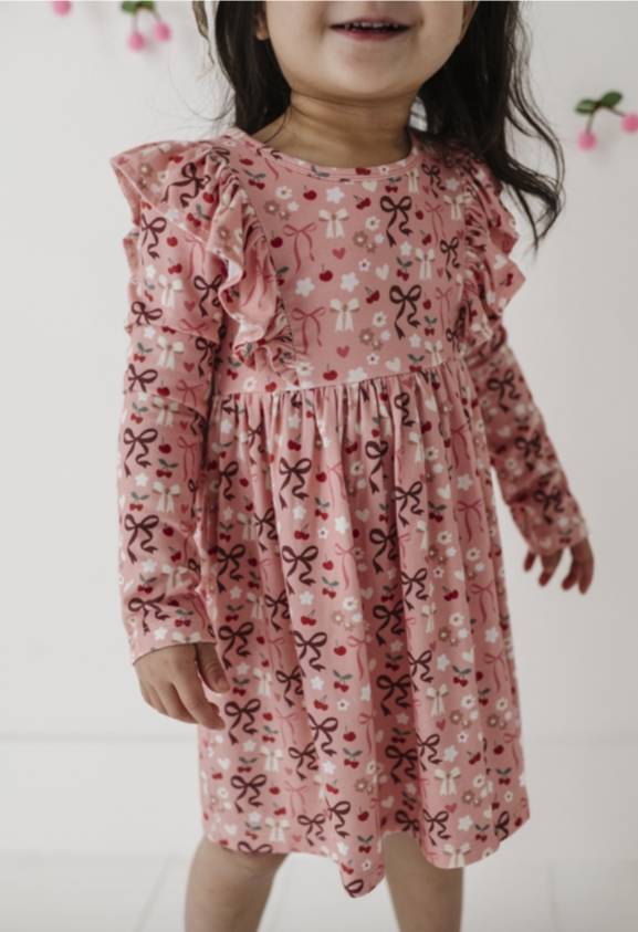 Long Sleeve Bow Ruffle Dress