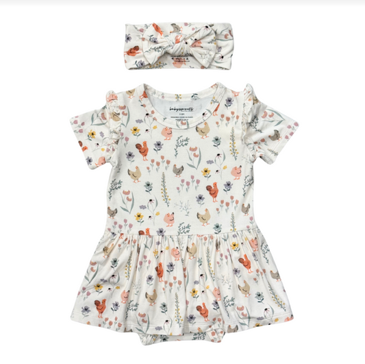Floral Chickens Bodysuit Dress
