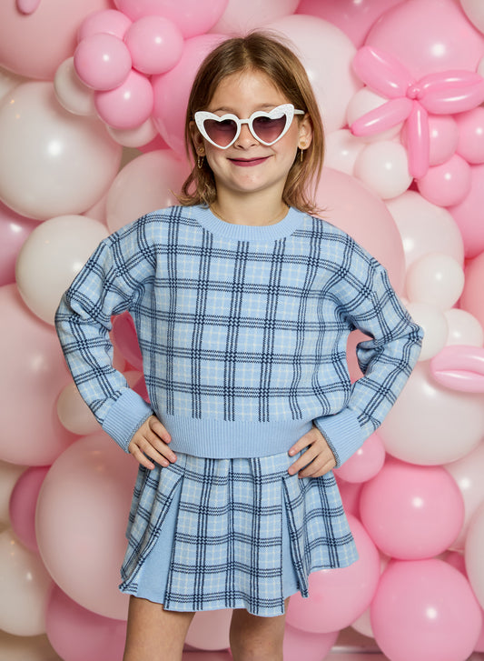 Blue Plaid Pleated Skirt