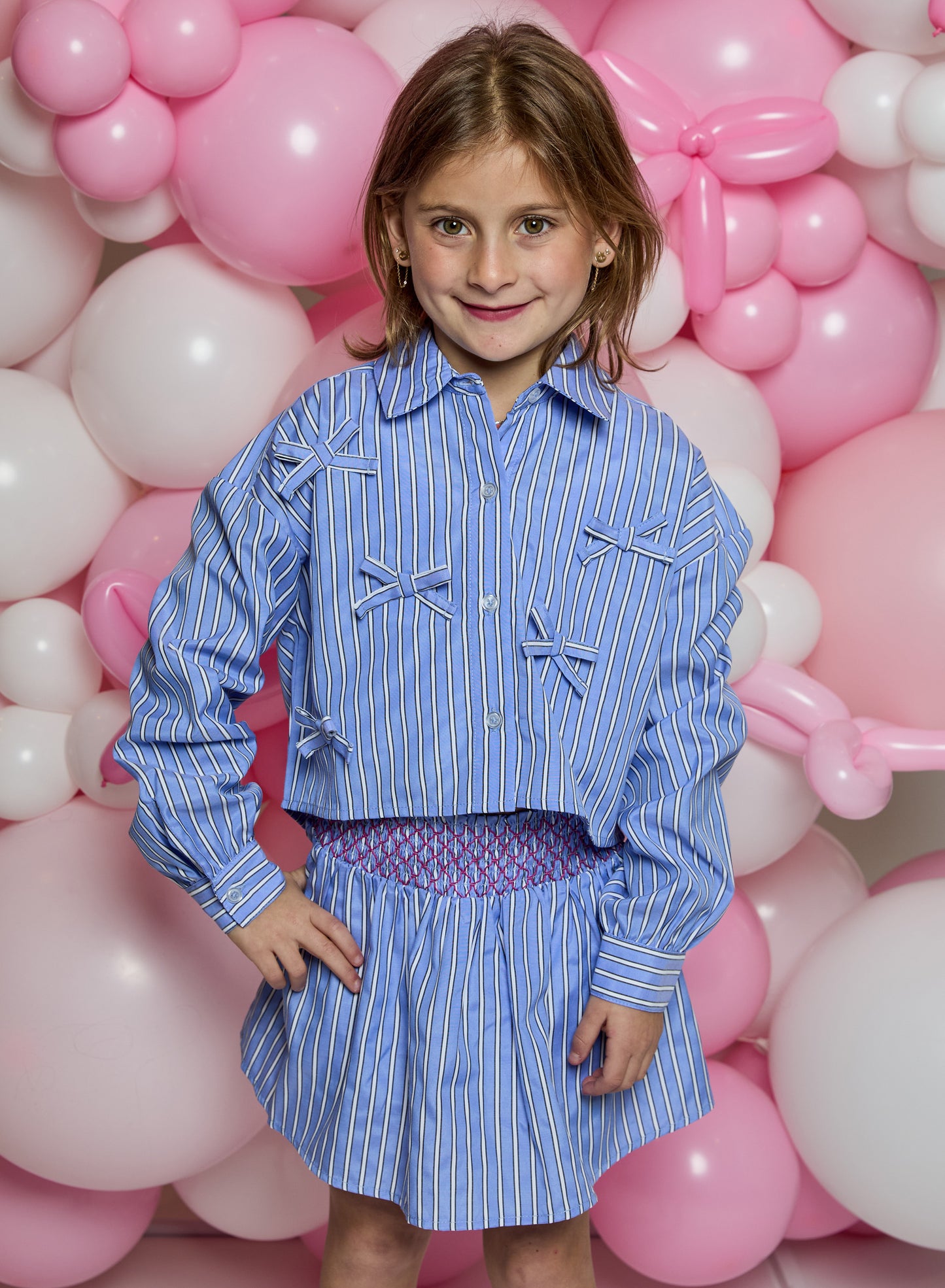 Oxford Blue Bow Button Up