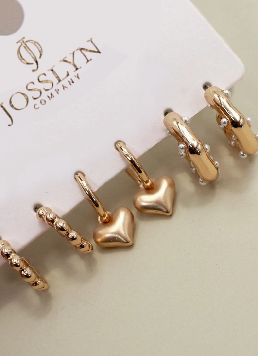 Heart Drop & Pearl Studded Hoop Earring Set
