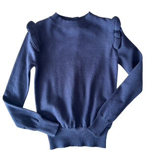 Navy Flutter Sleeve Ribbed Sweater