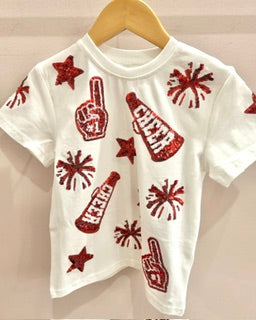 Red & White Sparkle Cheer Top