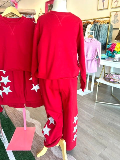 Sequins Star Sweat Set In Cherry