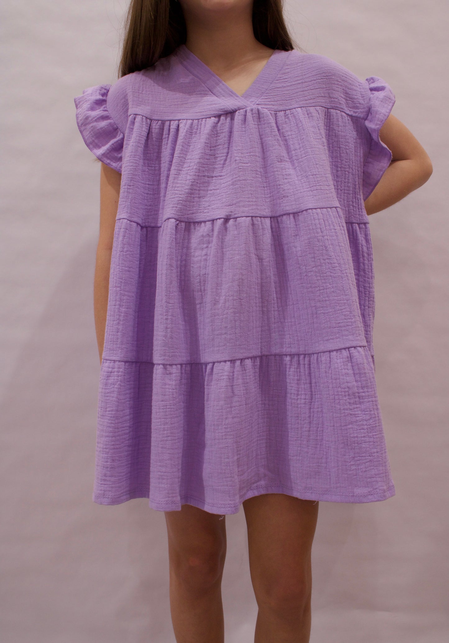 Lavender Ruffle Sleeve Dress
