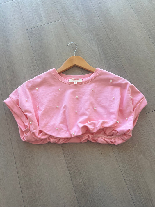 Pink Pearl Bubble Hem Top