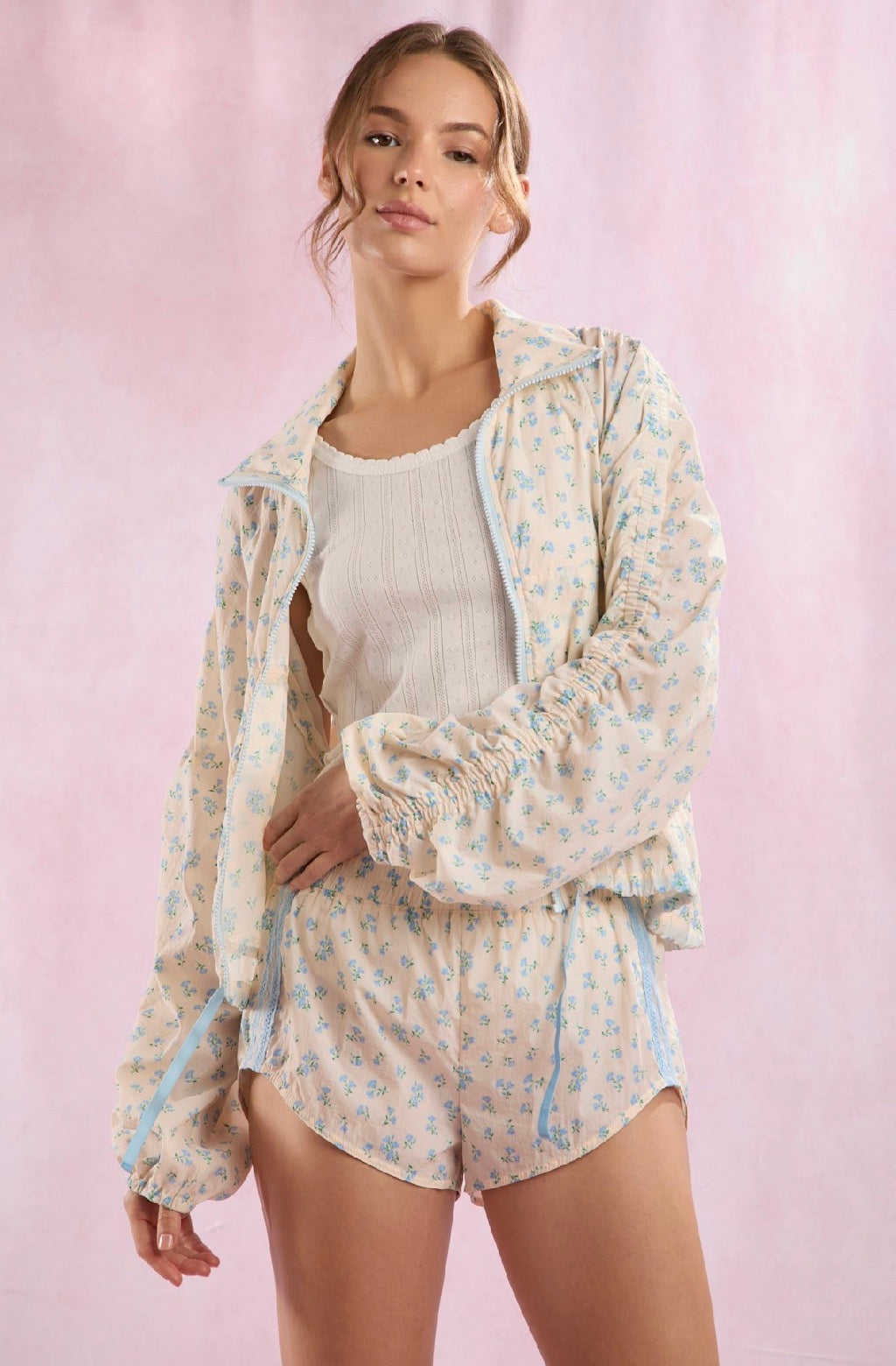 Blue Floral Windbreaker