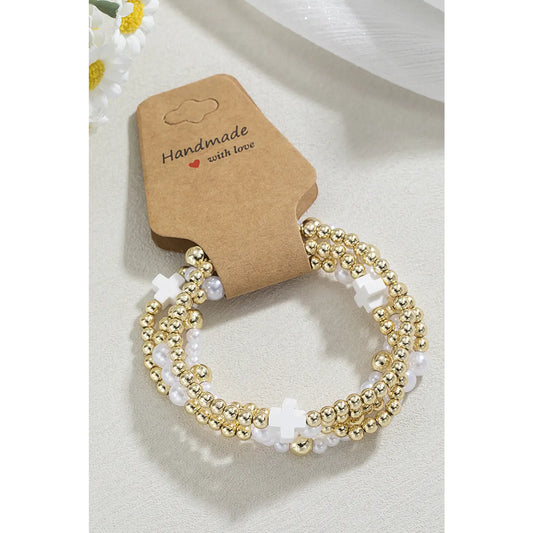 Multi Layered Cross Pearl Bracelet