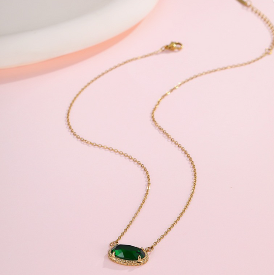 Oval Gemstone Charm Pendant Necklace