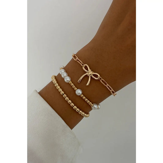 Plated Bow Chain Pearl Beaded Bracelet