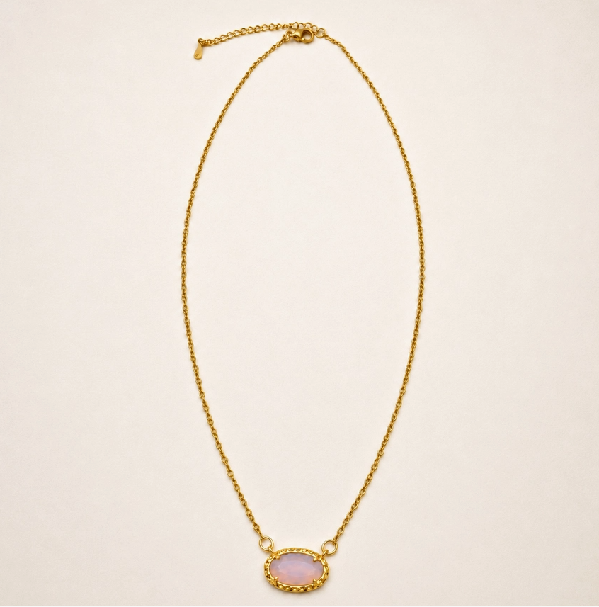 Rose Quartz Oval Gemstone Necklace