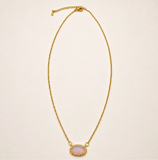 Rose Quartz Oval Gemstone Necklace
