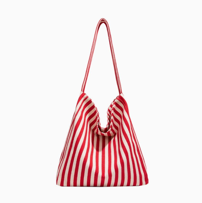 Red/White Striped Canvas Hobo Bag