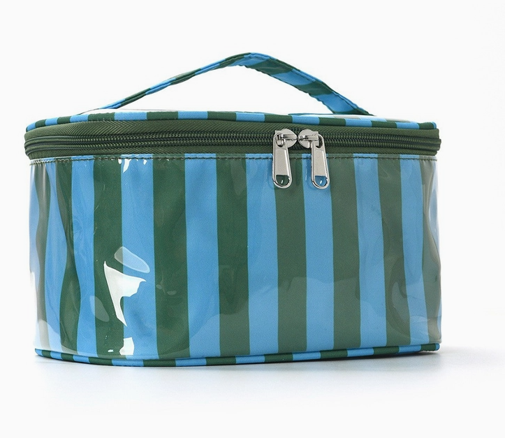 Green/Blue Vinyl Cosmetic Bag