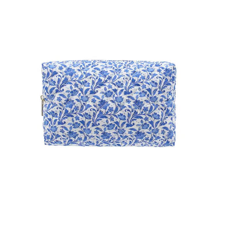 Karma Blue Floral Travel Quilted Makeup Bag