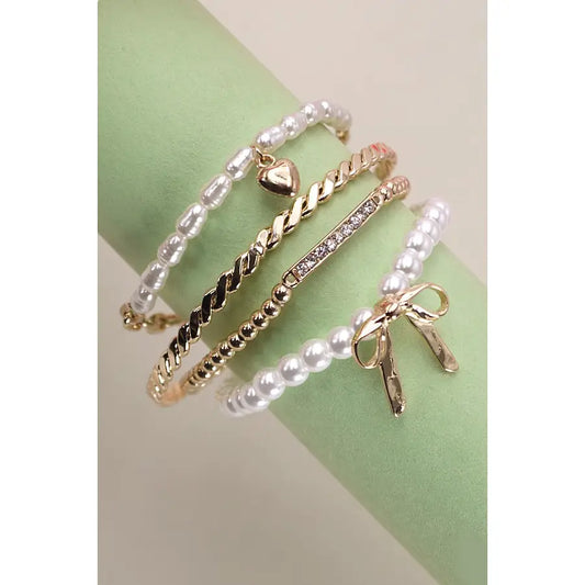 Bow Pearl Stretch Bangle Set