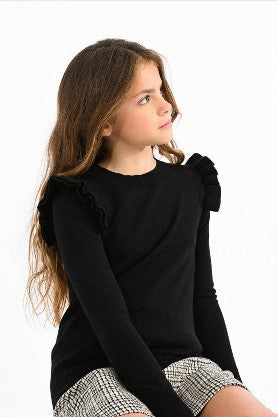Black Ruffle Shoulder Sweater