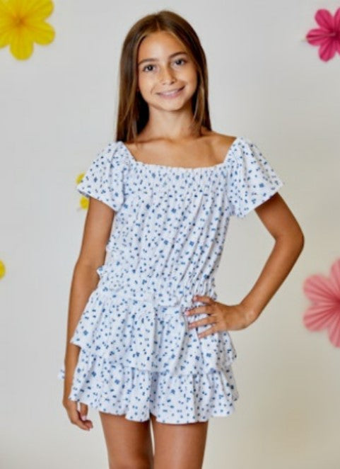 Blue Floral Smocked Top