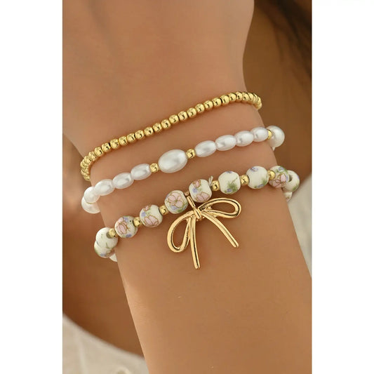 Bow Knot Beaded Triple Layer Bracelet Set