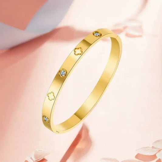 Gold Clover Rhinestone Bangle