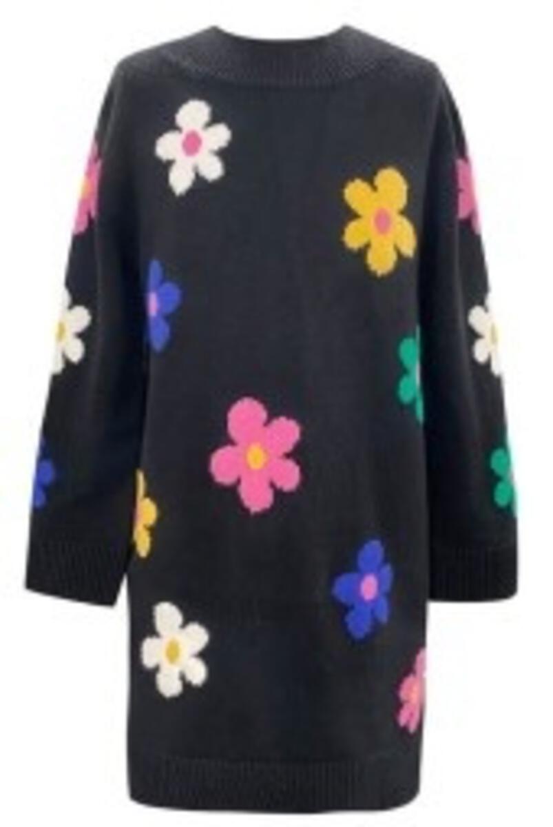 Sweater Dress with Colorful Flowers