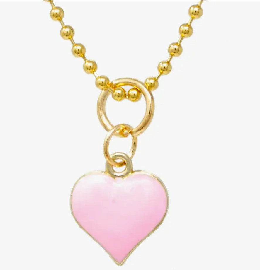 Pink Heart Gold Charm Necklace