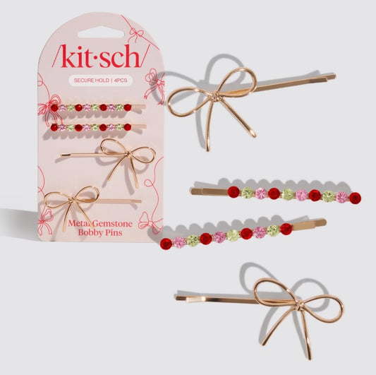Holiday Gem Stone Hair Pins Set