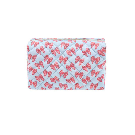 Karma Blue Bow Travel Quilted Makeup Bag